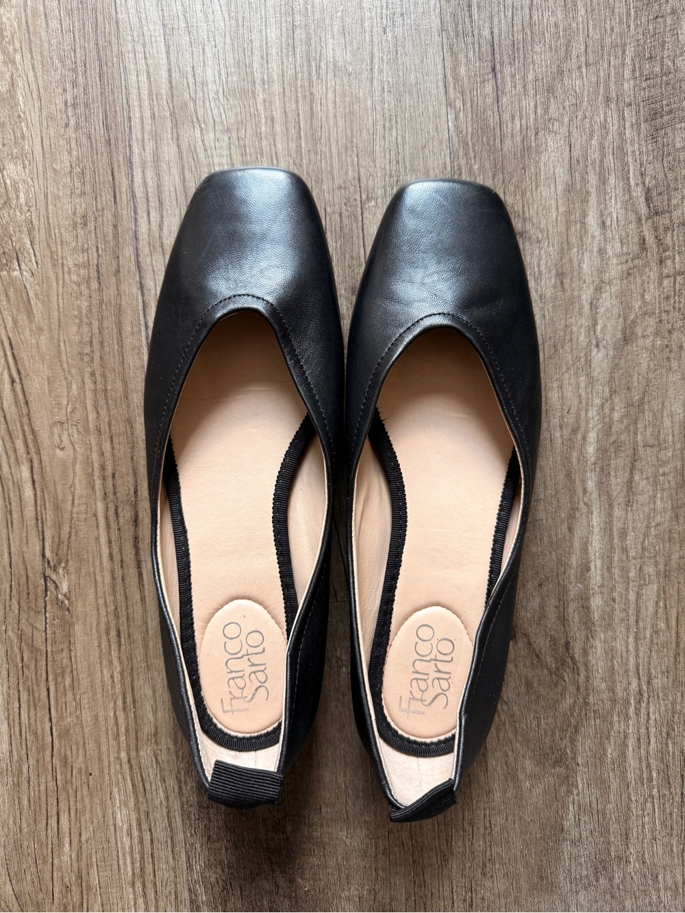 Franco Sarto Black Square-Toe Slip-On Leather Ballet Flats size 8